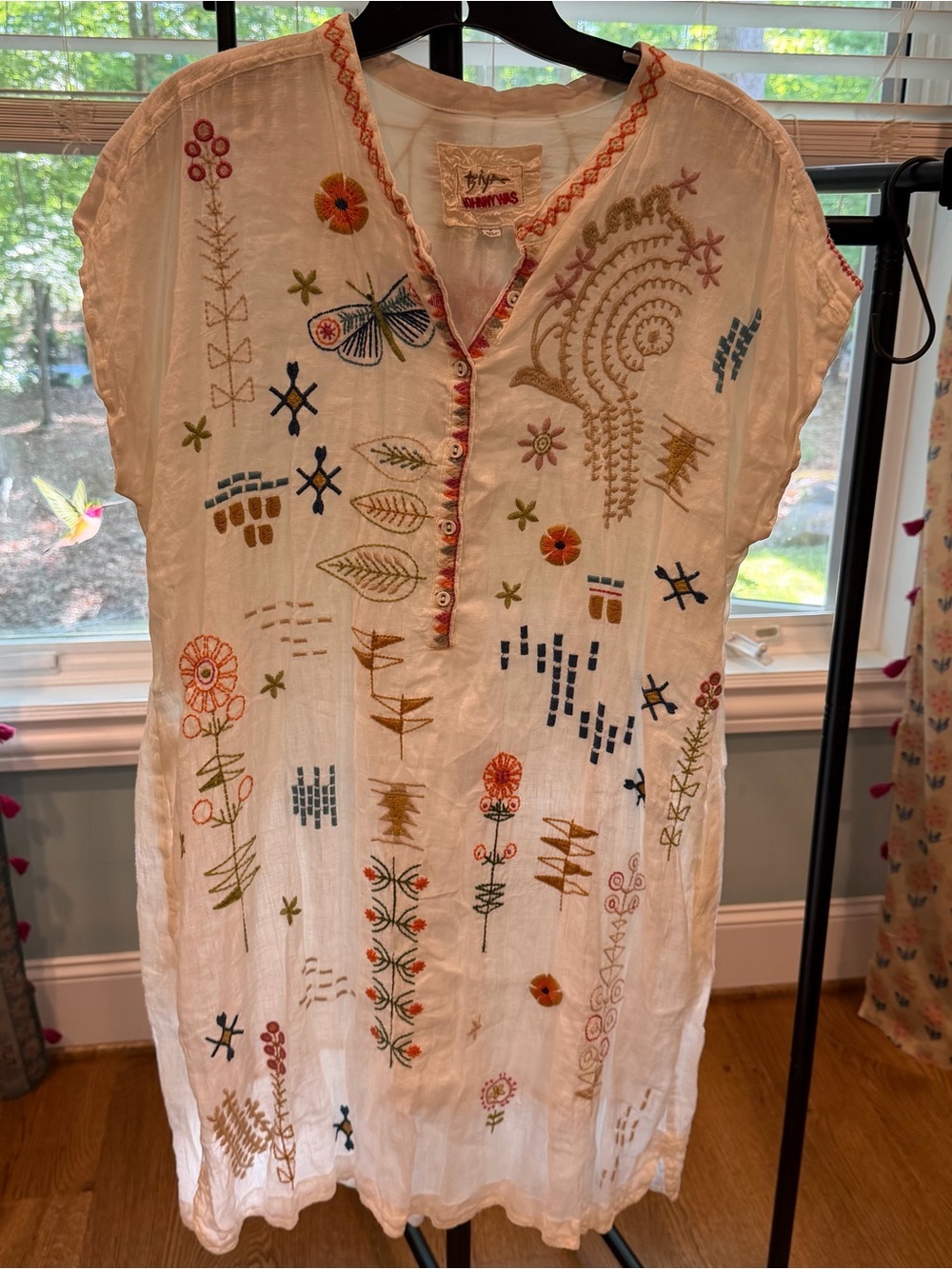 Johnny Was Elektra Linen Dress W/ Lining Size Small Floral Embroidered Gorgeous!